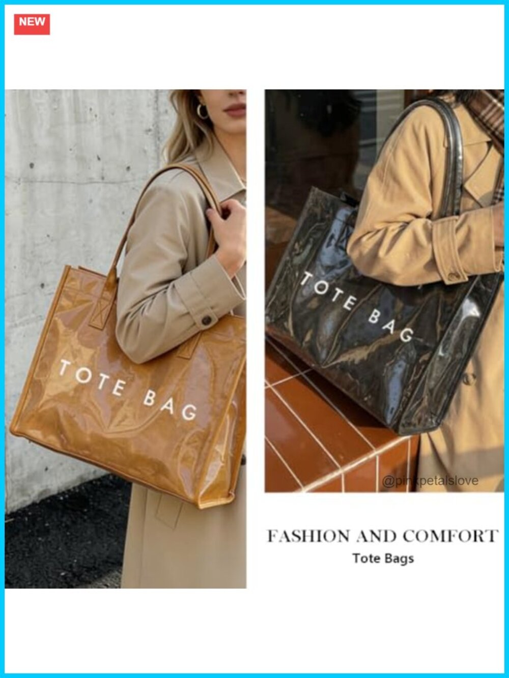 PVC Tote Bag Large Work Plastic Tote Letter Print Shoulder Bag Hobo Handbag Top - Picture 2 of 6
